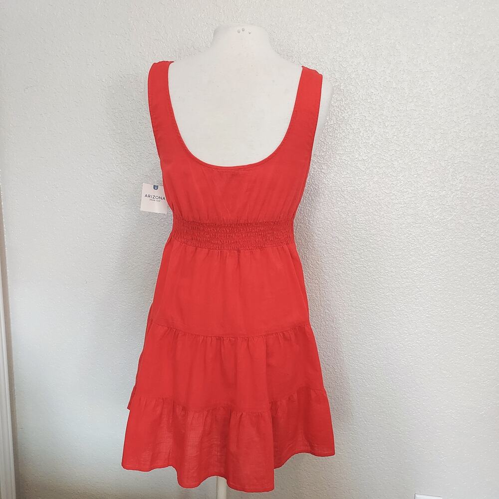 NEW Arizona Red Orange Sleeveless Tiered Knee Length Dress Size L - Picture 10 of 15